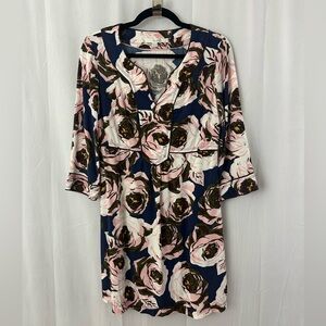 Boden 3/4 Sleeve Navy & Pink Floral Mini Dress Womens Size 8